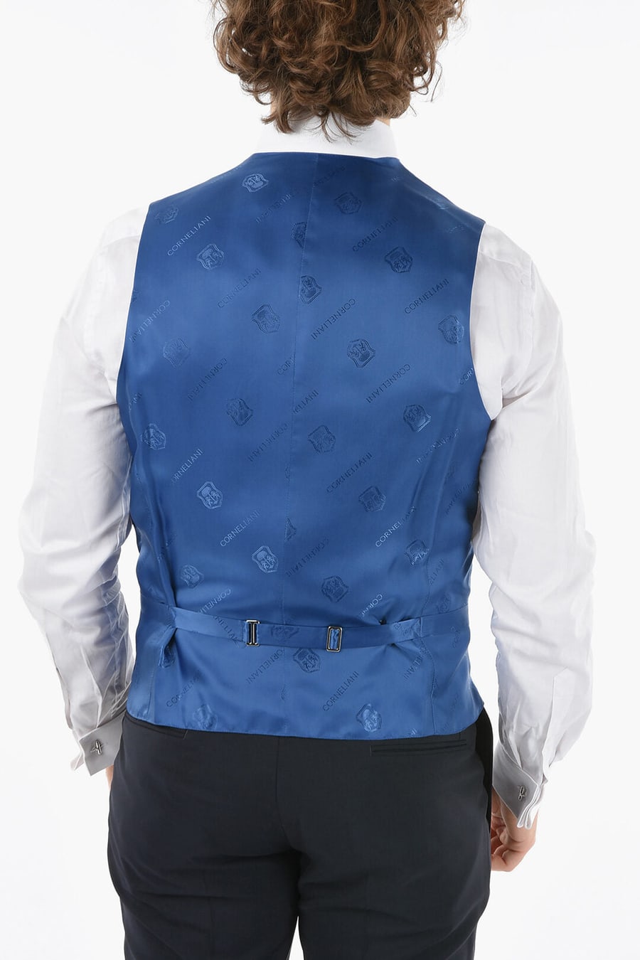 Corneliani 3500~Silk Double-Breasted Waistcoat ACADEMY CERIMONIA in a Checked Pattern, view 2