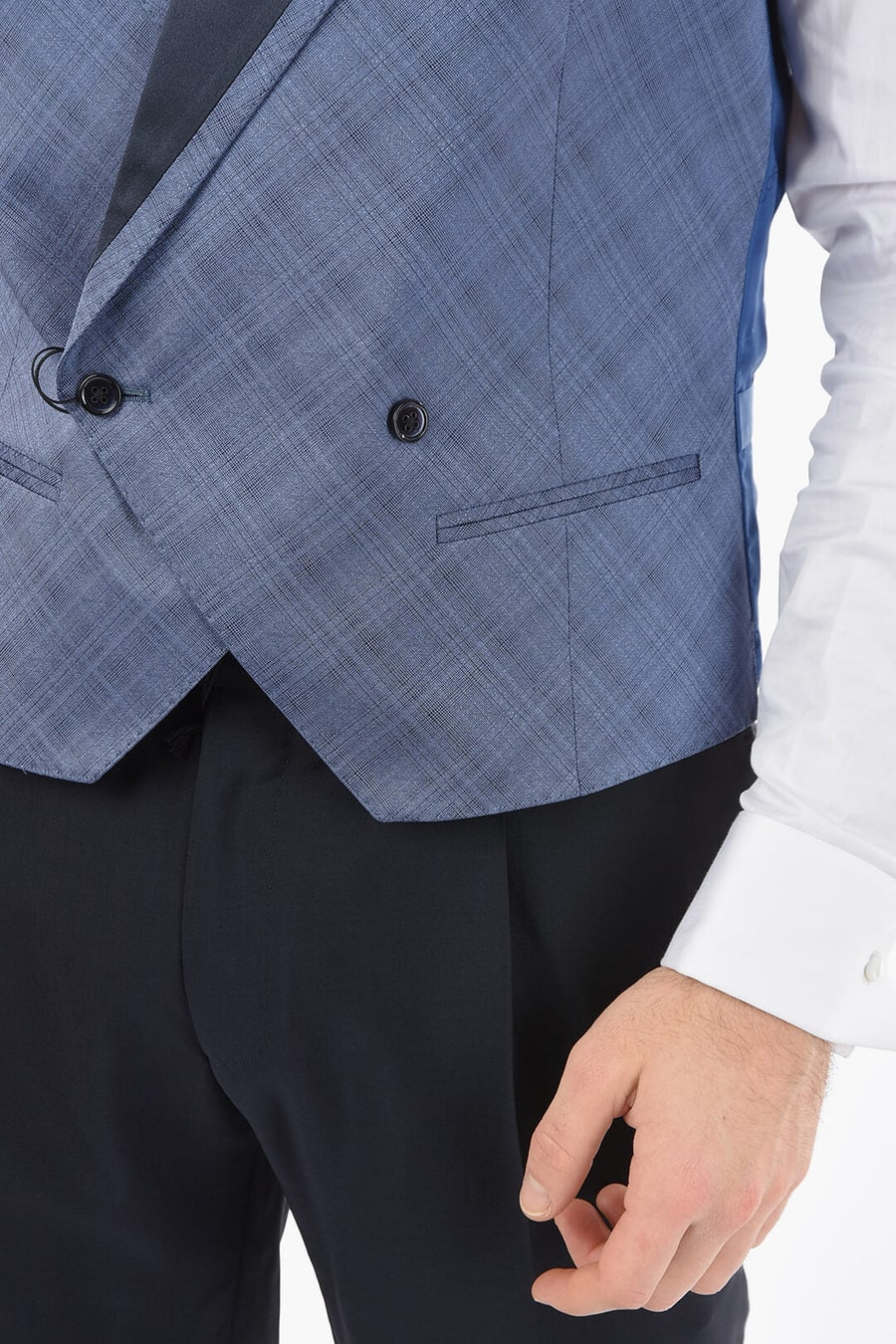 Corneliani 3500~Silk Double-Breasted Waistcoat ACADEMY CERIMONIA in a Checked Pattern, view 3