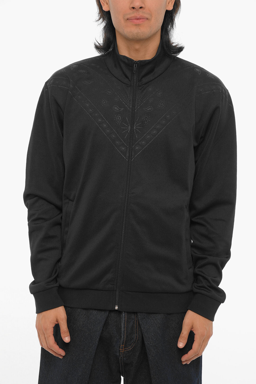 Marcelo Burlon 3500~Solid-Color Sweatshirt with Bandana Motif and Zip Closure