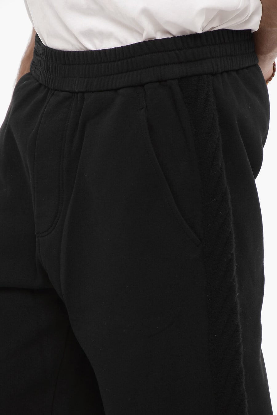 Neil Barrett 3500~Solid-Color Wool Joggers with Side Stripes, view 3
