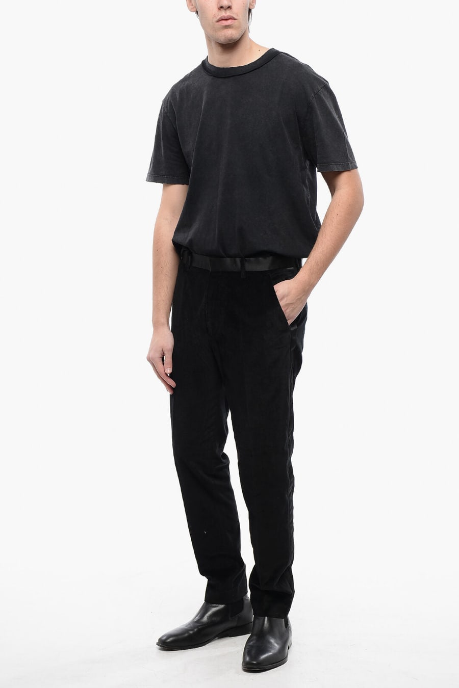 AllSaints 3500~Velour Skinny-Fit Trousers LYRA with Satin Trims, view 4