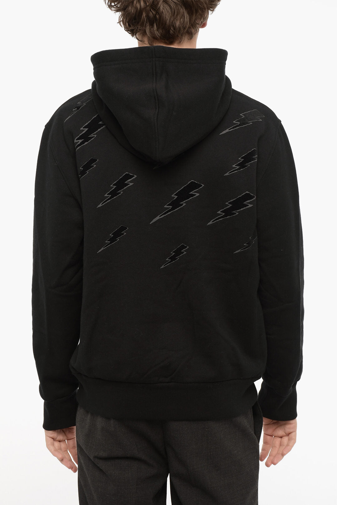 Neil Barrett 3500~Velour Sweatshirt Hooie Easy Fit with Thunderbolt, view 2