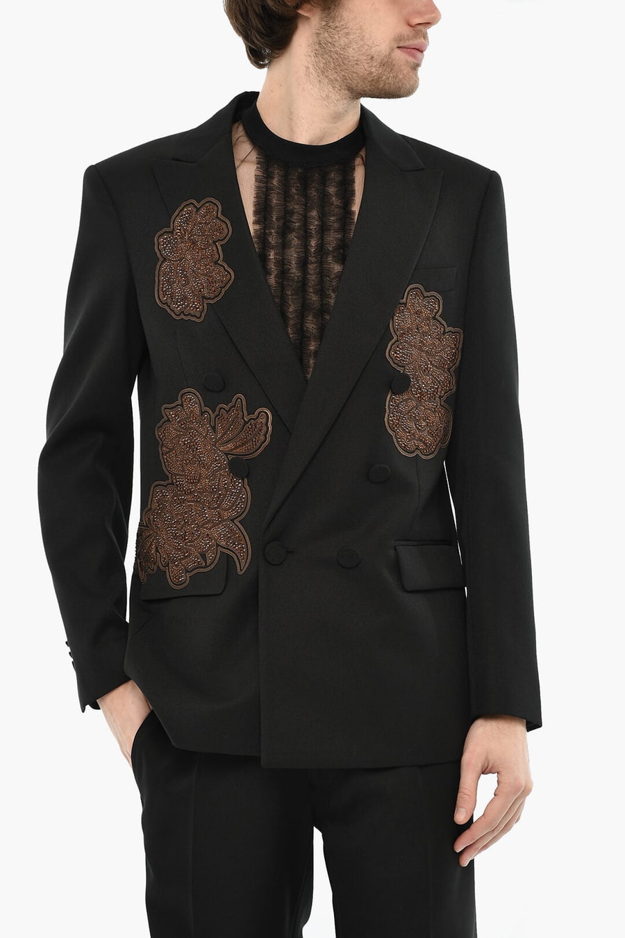 Dsquared2 3500~Virgin Wool-Blend Double-Breasted Jacket with Sequins