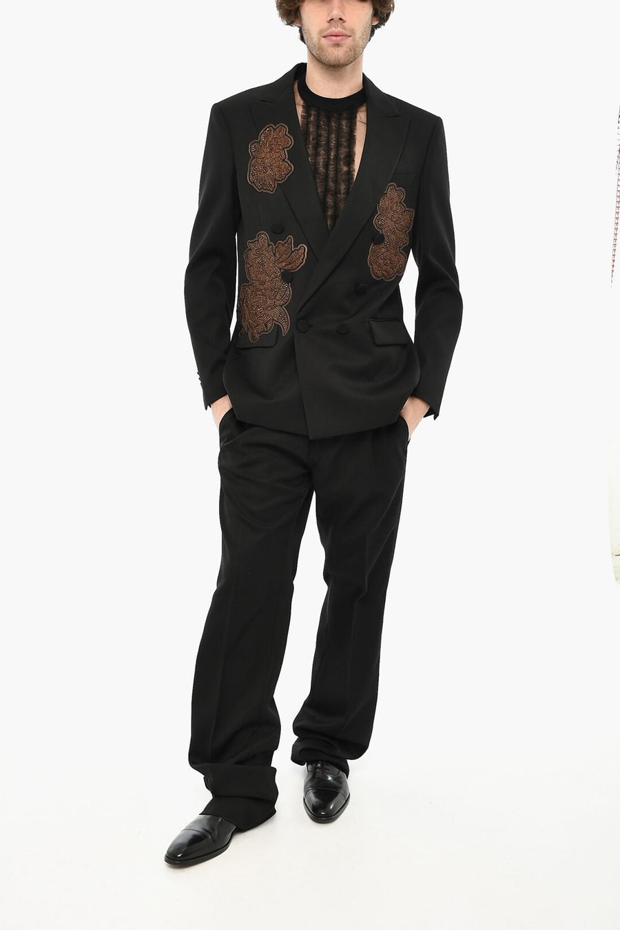 Dsquared2 3500~Virgin Wool-Blend Double-Breasted Jacket with Sequins, view 4