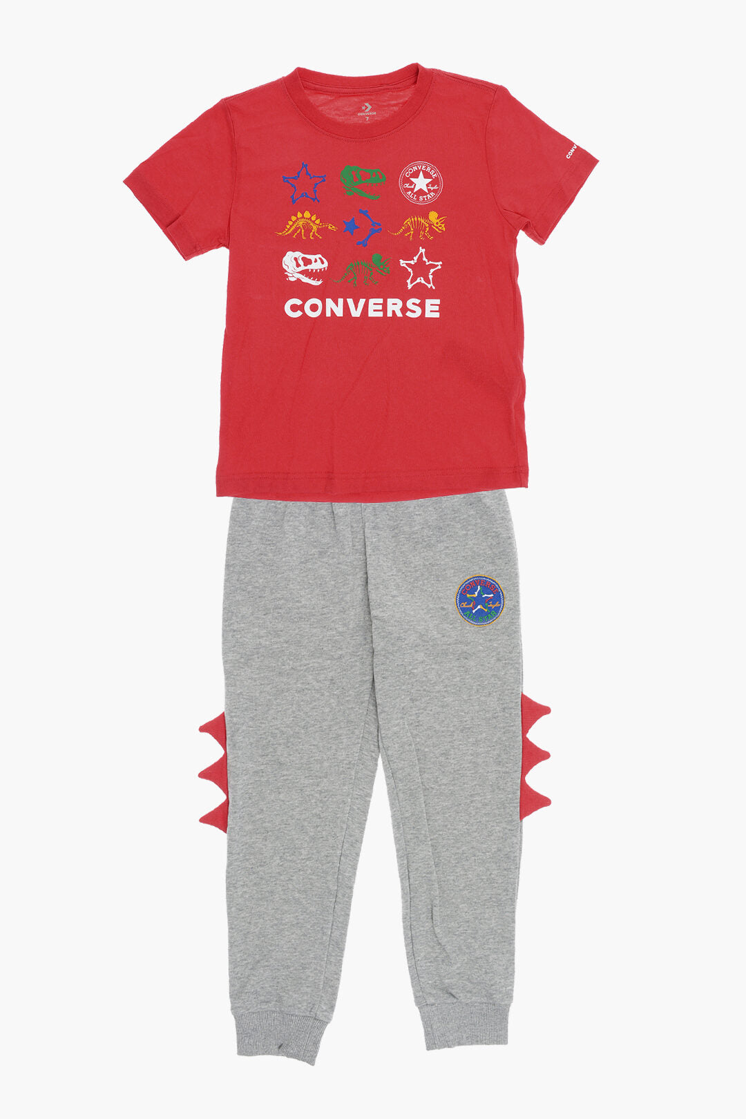 Converse KIDS 0470~ALL STAR CHUCK TAYLOR Crewneck T-Shirt and Joggers Set with Dinosaur Print