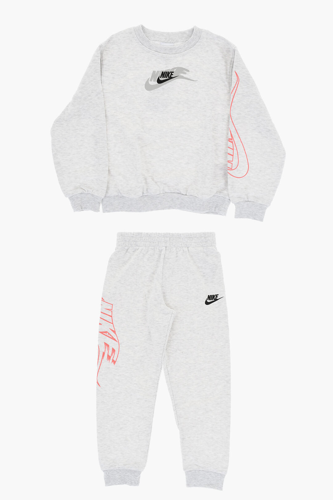 Nike KIDS 0470~Brushed Cotton Crewneck Sweatshirt and Joggers Set with Printed Logo