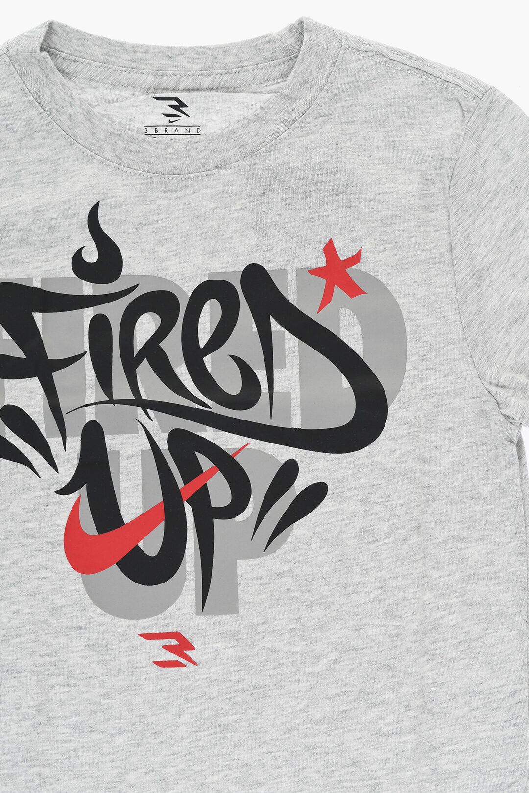 Nike KIDS 0470~Set of 3 Cotton Crewneck T-Shirts BRAND FIRED UP with Front Graffiti Print, view 2