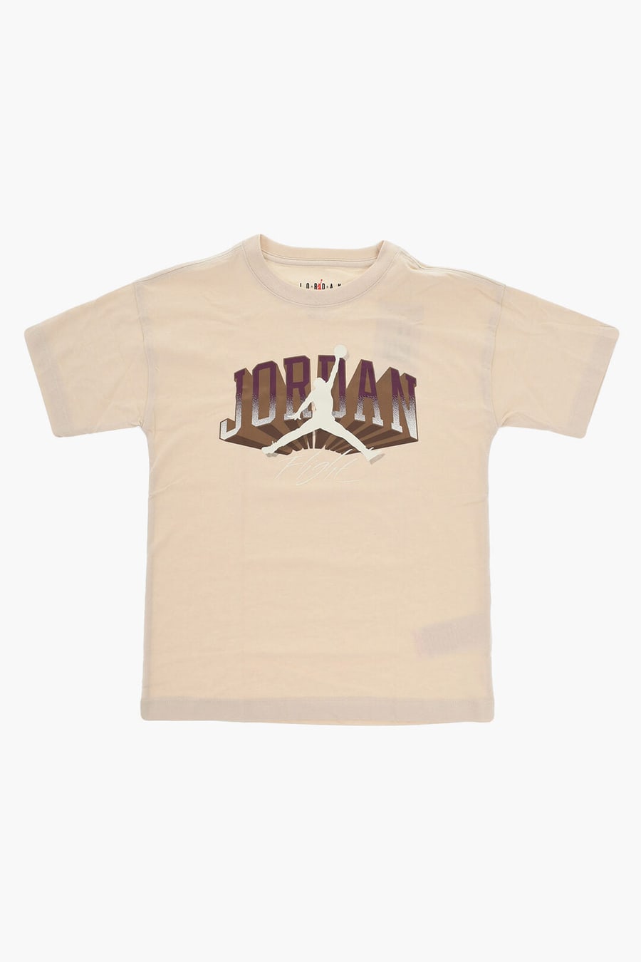 Nike KIDS 0500~AIR JORDAN Solid-Color Crewneck T-Shirt with Printed Logo