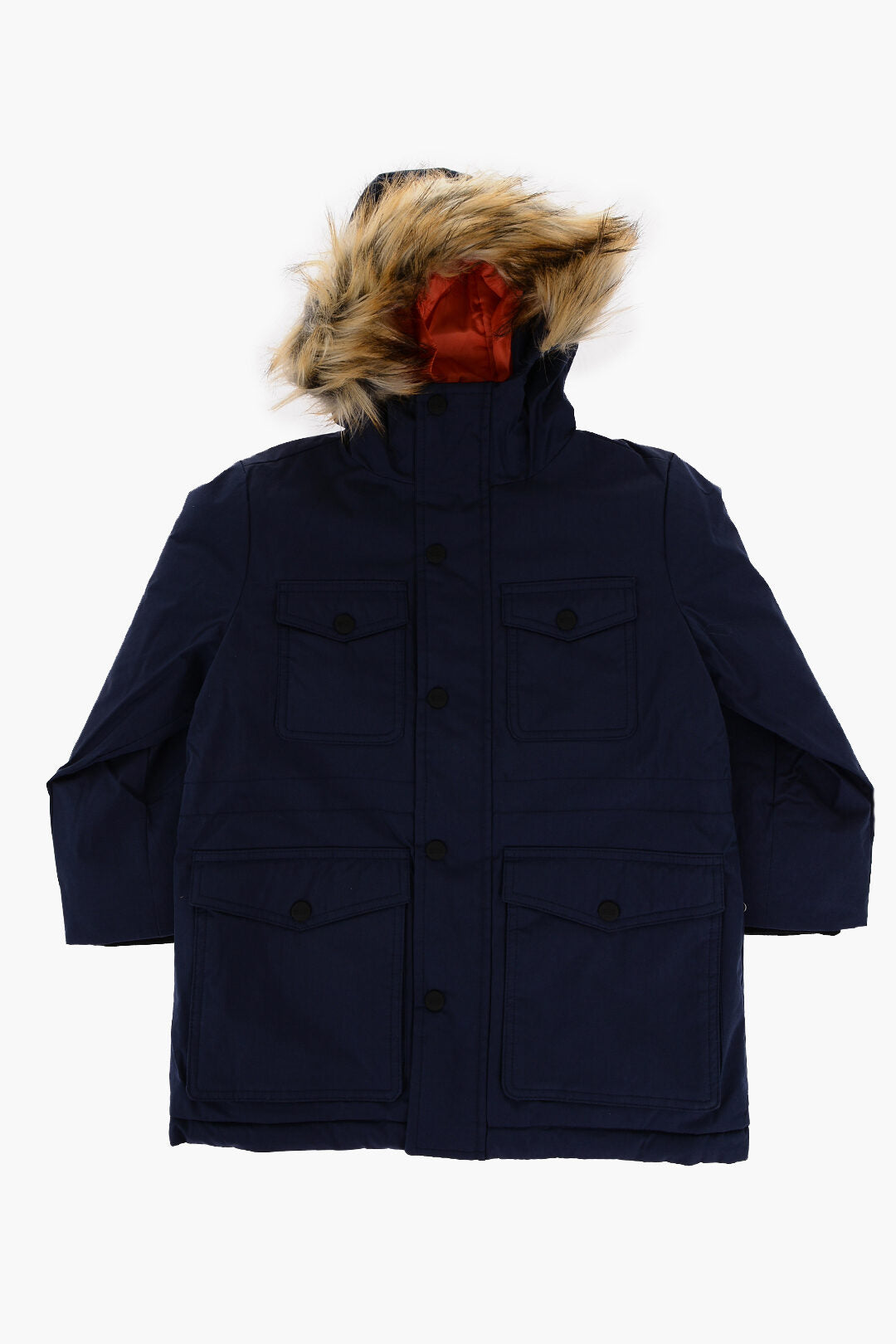 Diesel Kids 2405~Padded Utility Jacket JASTER in Solid Color with Faux-Fur Trim