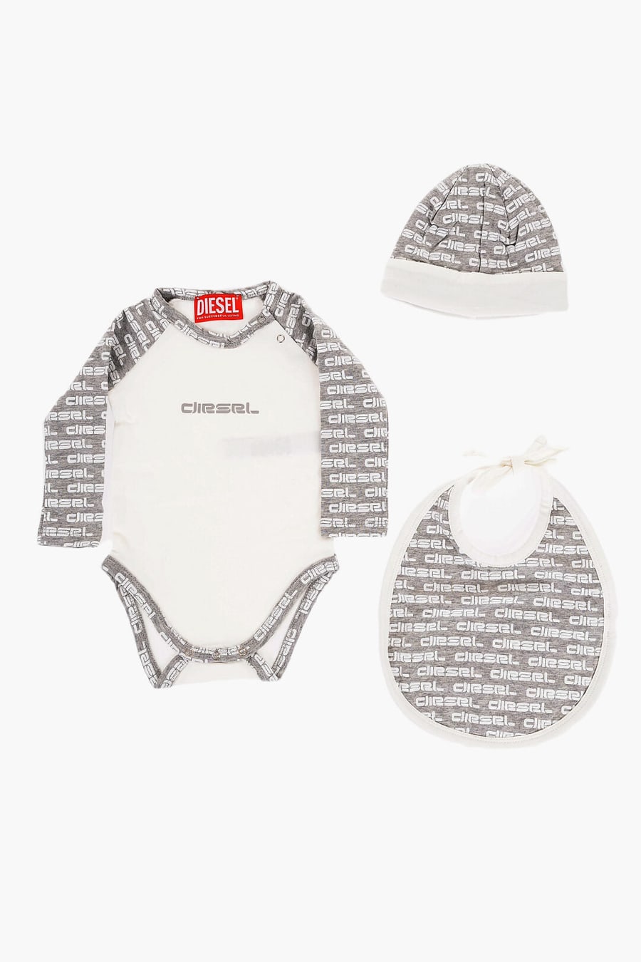 Diesel Kids 2470~RED TAG Set UJERBOX-NB Body, Beanie and Bib Printed All Over