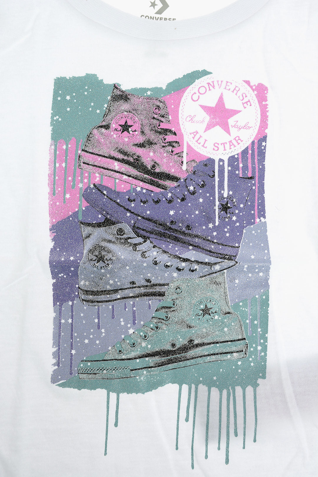 Converse KIDS 0405~CHUCK TAYLOR ALL STAR Crewneck T-Shirt with Glitter Print