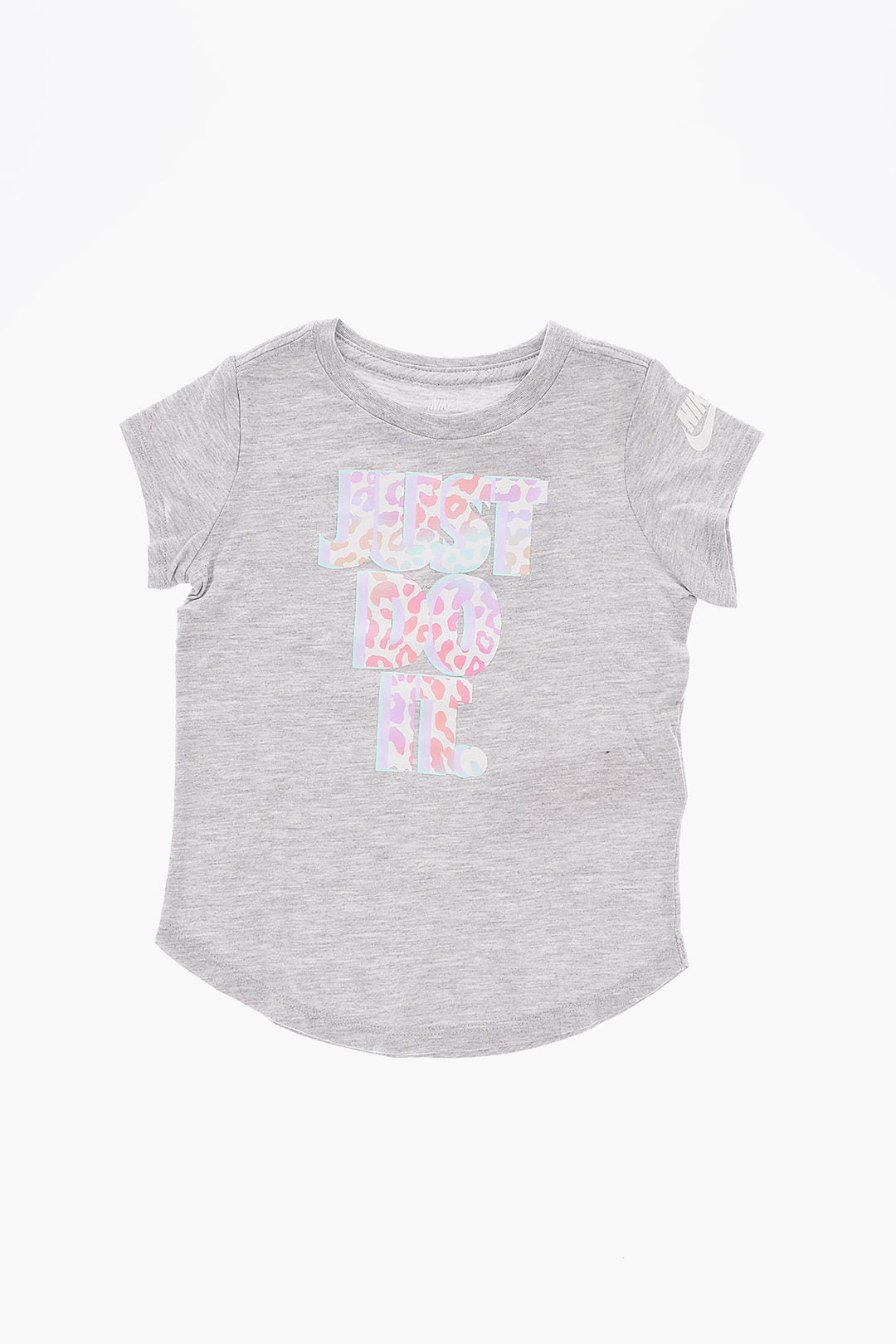 Nike KIDS 0470~Crewneck T-Shirt with Printed Logo in Animal-Print Pattern