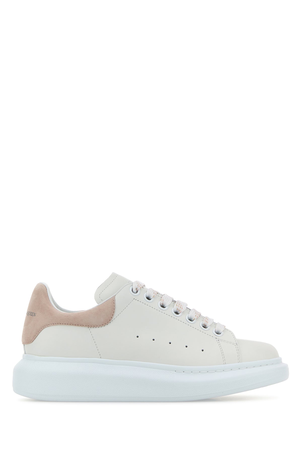 Alexander McQueen Sneakers in pelle bianca con tallone in pelle scamosciata rosa cipria
