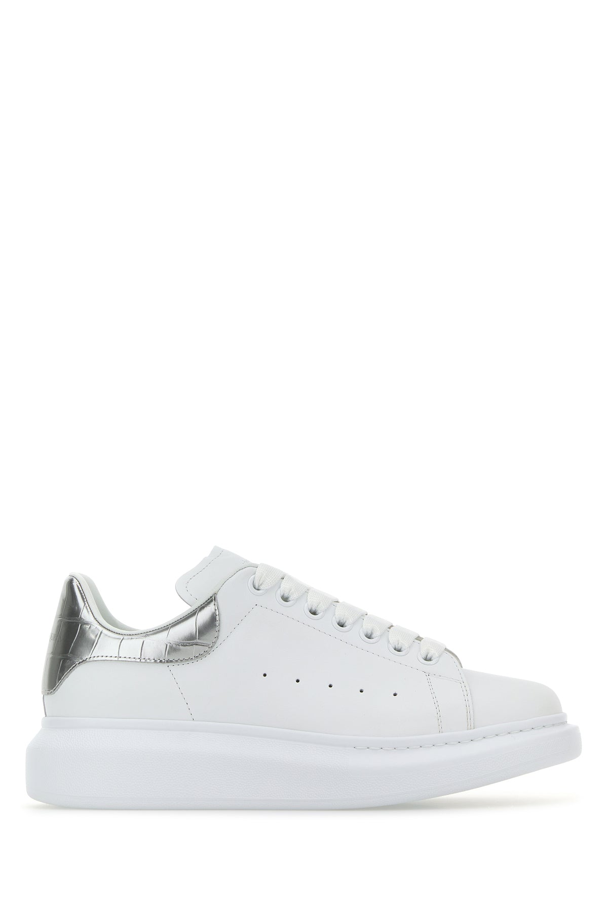 Alexander McQueen Sneakers in pelle bianca con tallone in pelle argento
