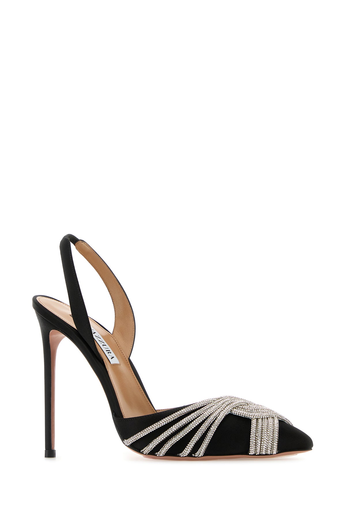 AQUAZZURA Scarpe con tacco Gatsby Sling 105 in raso nero, view 2