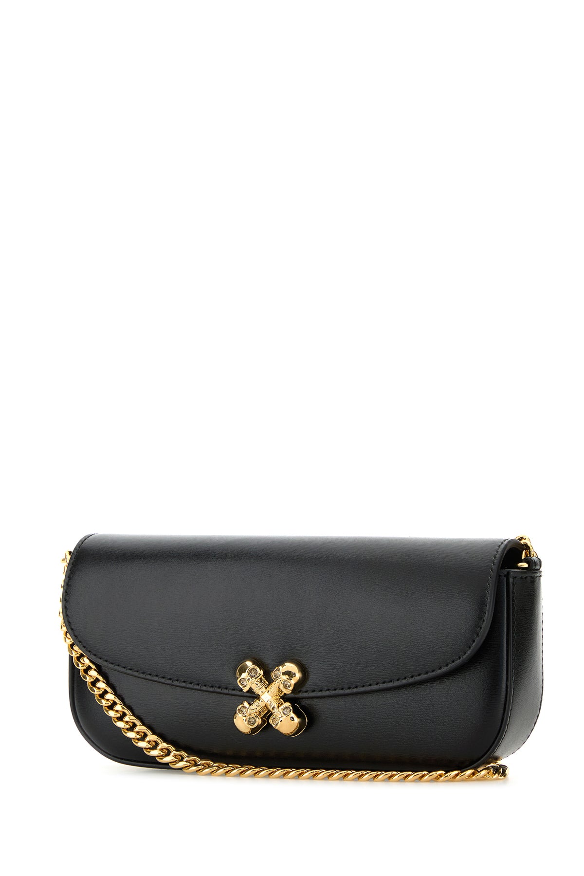 Alexander McQueen Borsa a tracolla Skull Flower piccola in pelle nera, view 2