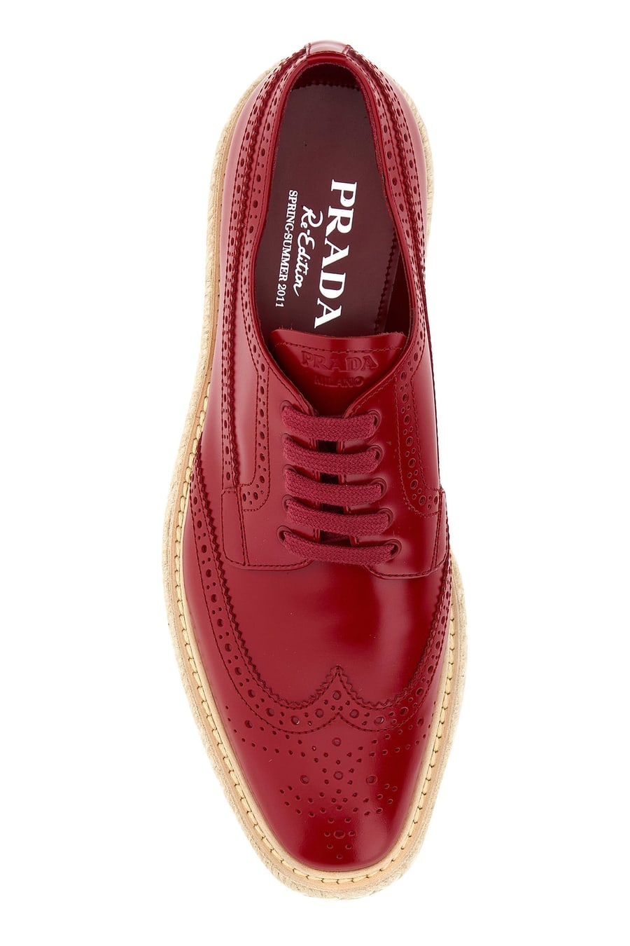 Prada Scarpe stringate in pelle rossa, view 4