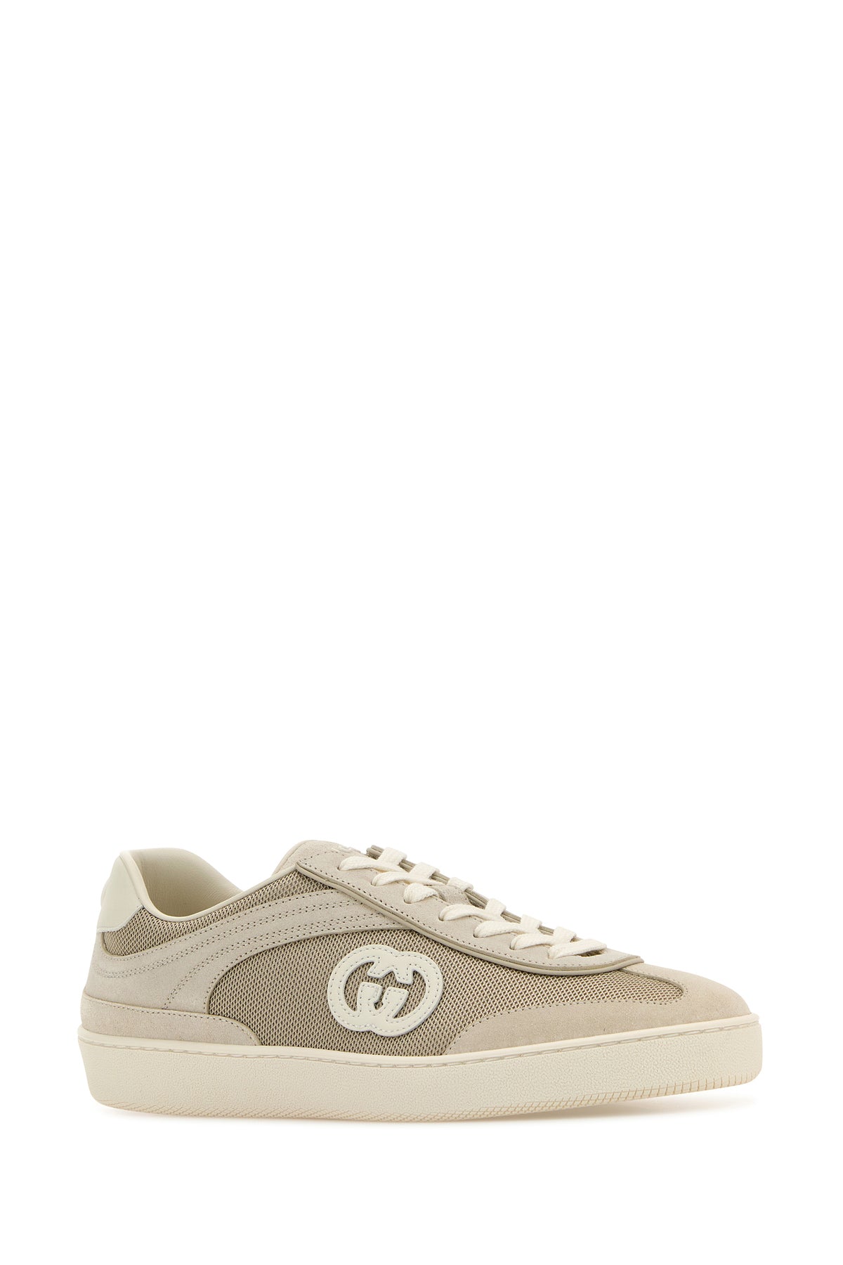Gucci Sneakers in tessuto e pelle scamosciata cappuccino, view 2