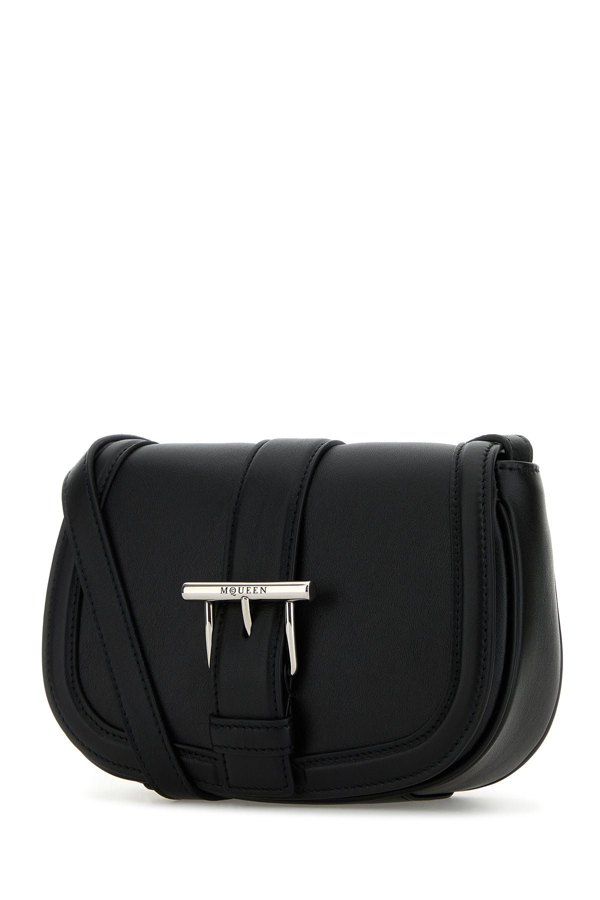 Alexander McQueen Borsa a tracolla Satchel mini in pelle nera, view 2