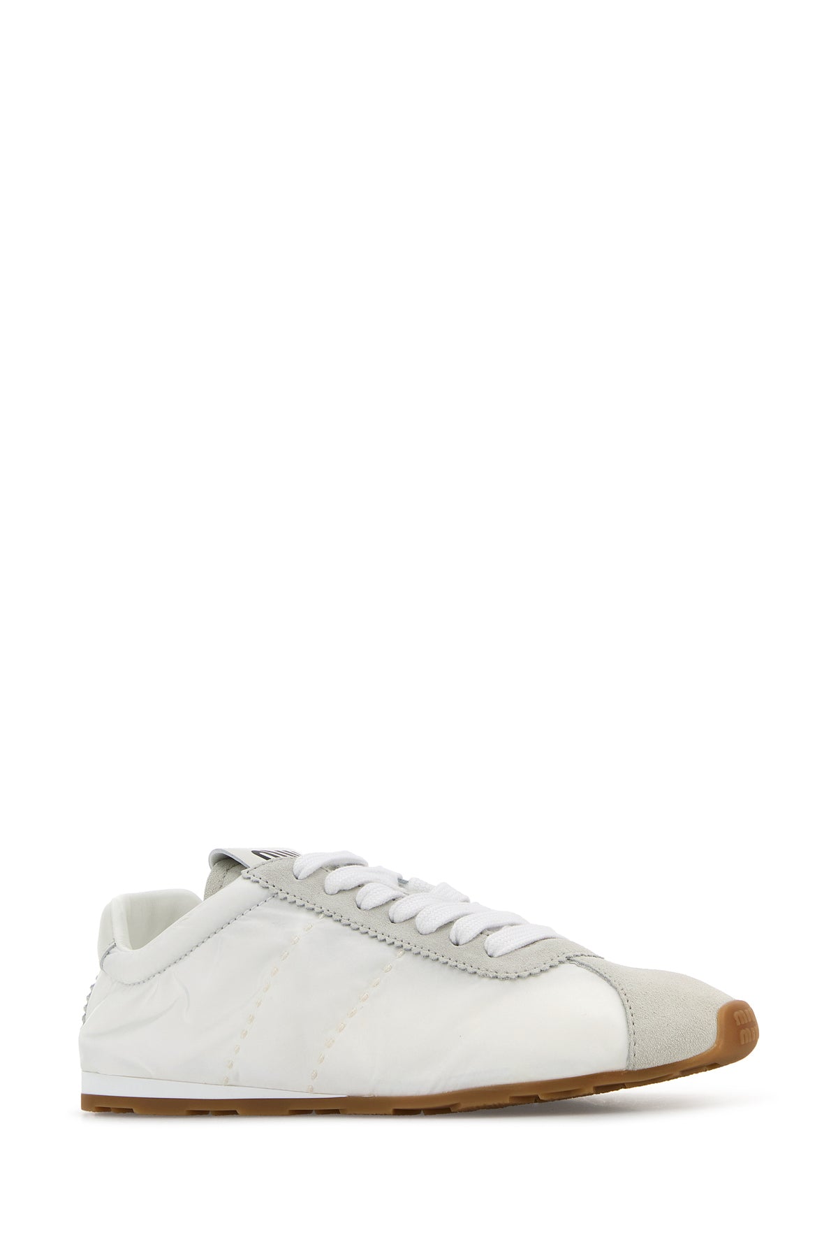 Miu Miu Sneakers bianche in tessuto e pelle scamosciata, view 2