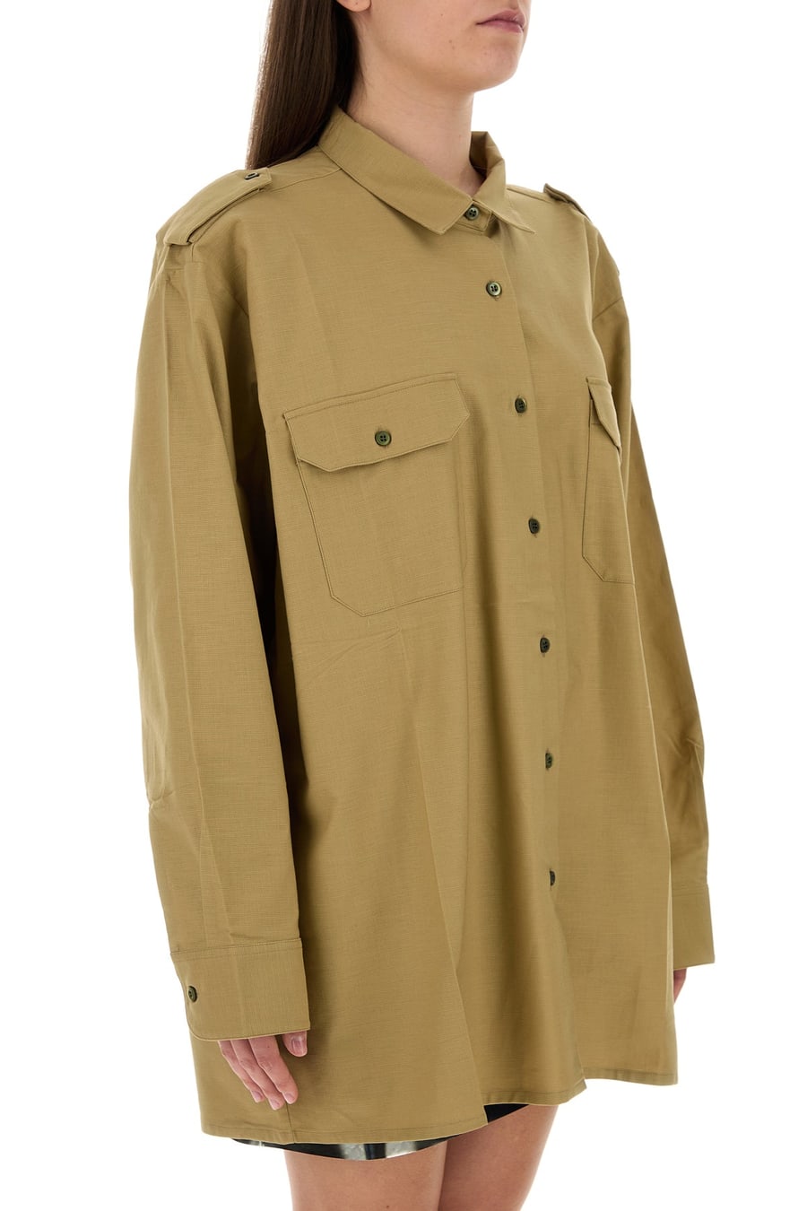 Prada Camicia oversize in cotone cammello, view 3