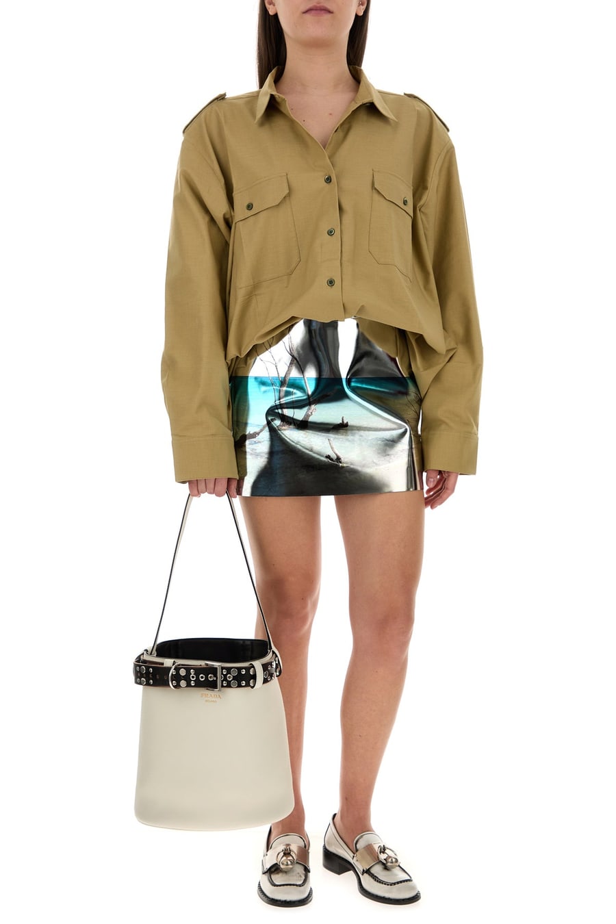 Prada Camicia oversize in cotone cammello, view 6