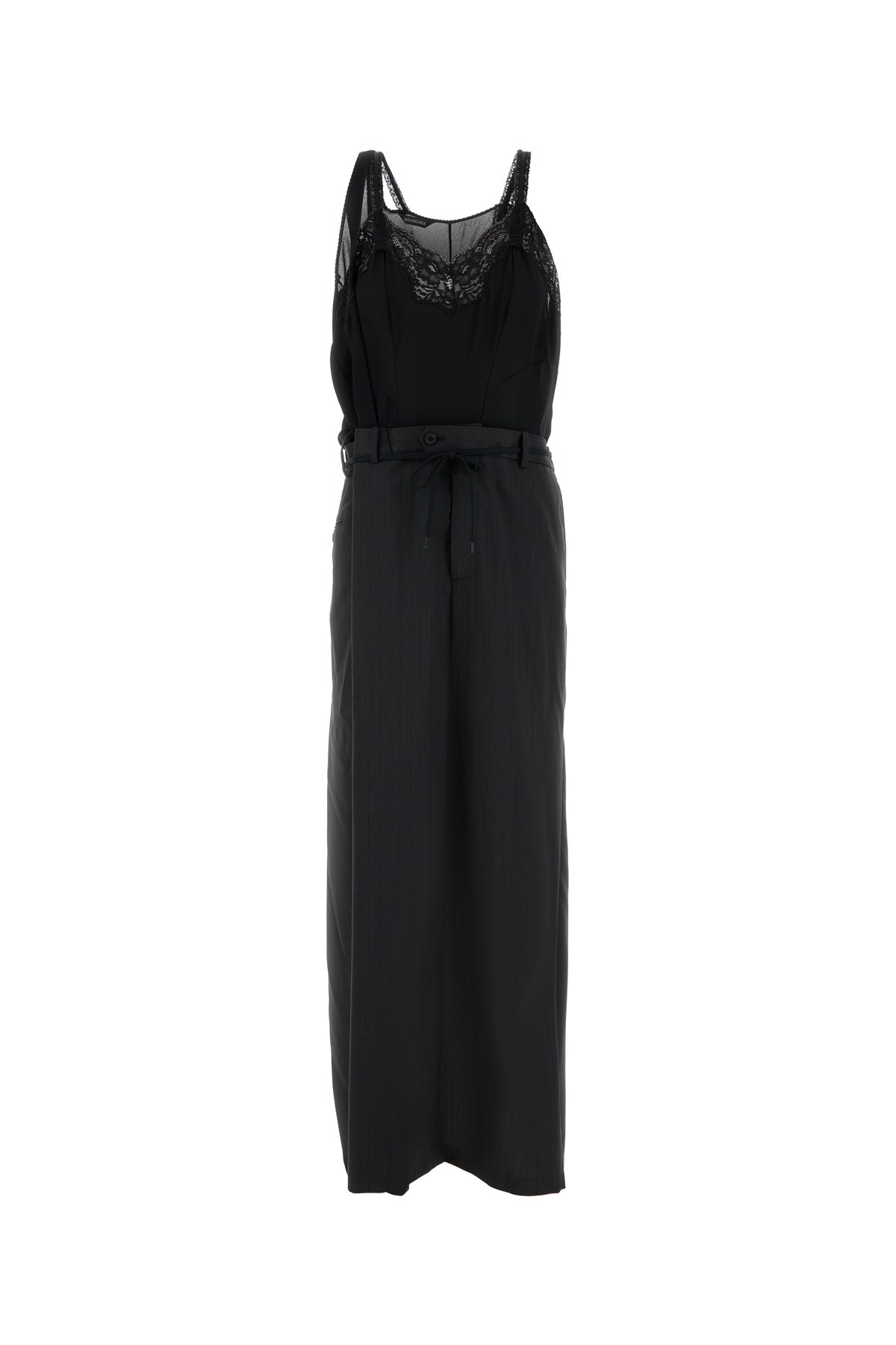 Balenciaga Abito Patched Slip nero in georgette e jersey