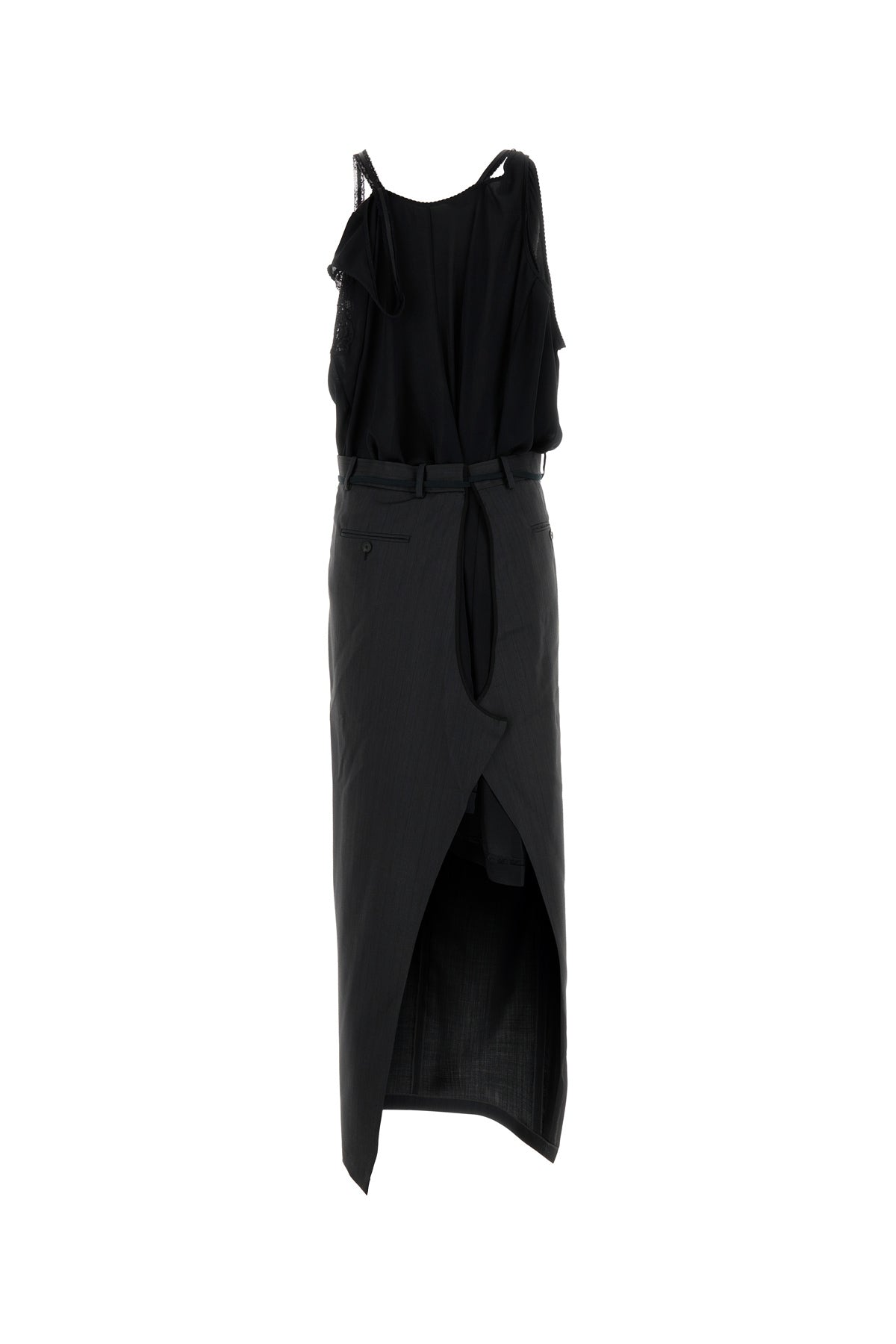Balenciaga Abito Patched Slip nero in georgette e jersey, view 2