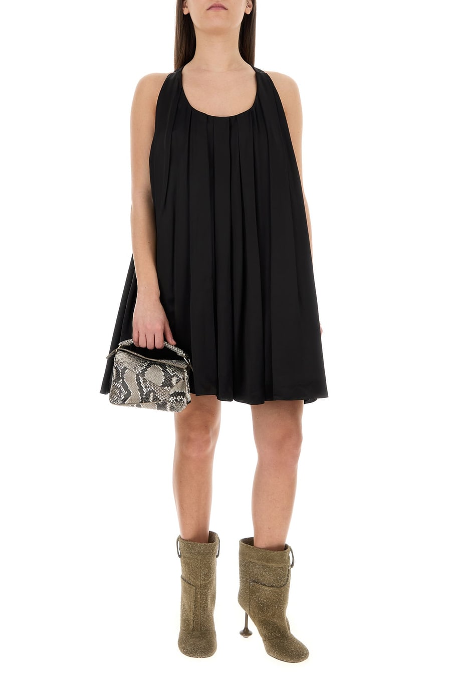 Loewe Mini abito in raso nero, view 6