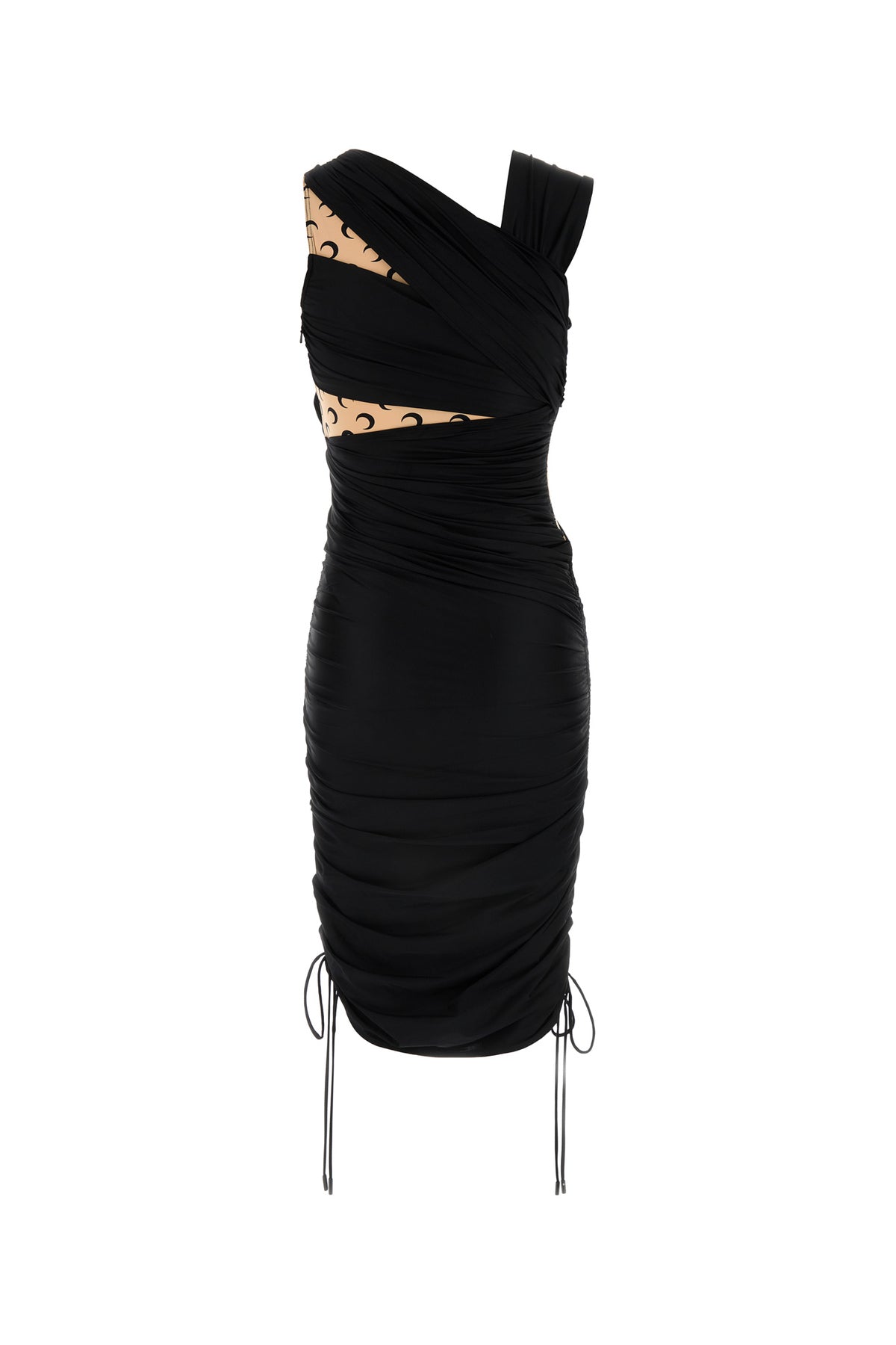 MARINE SERRE Abito in nylon stretch nero, view 2
