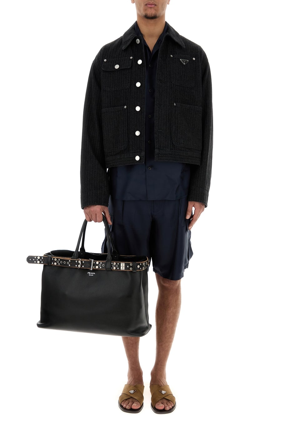 Prada Camicia in raso blu, view 6