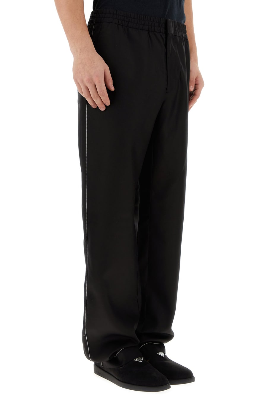 Prada Pantalone pigiama in seta nera, view 3