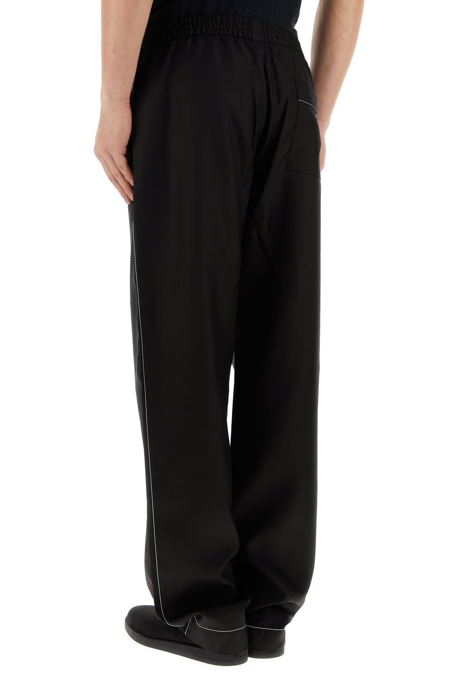 Prada Pantalone pigiama in seta nera, view 4