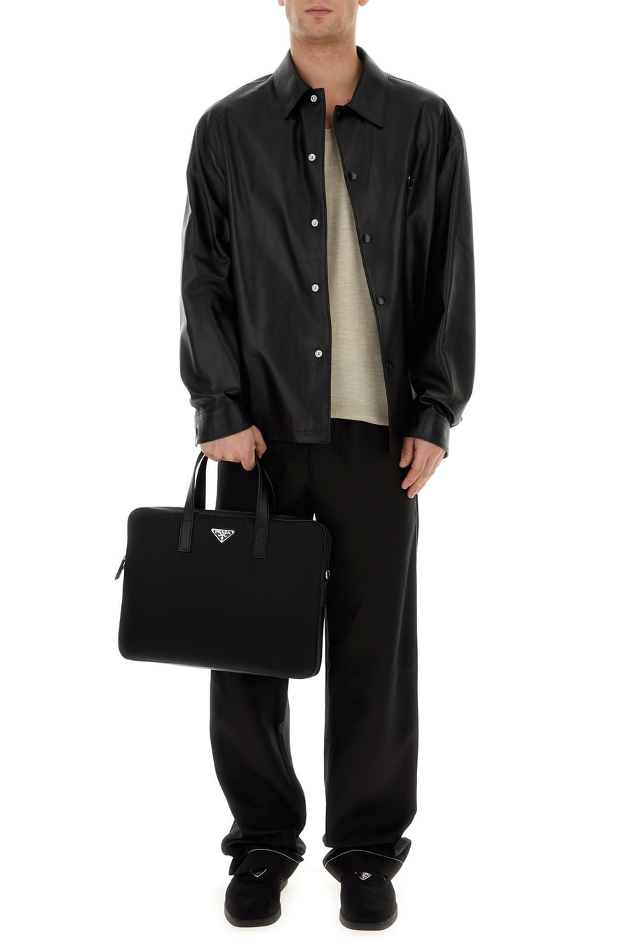 Prada Pantalone pigiama in seta nera, view 6