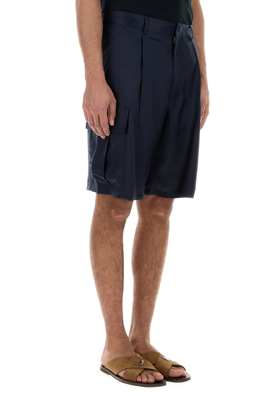 Prada Bermuda in seta blu scuro, view 3