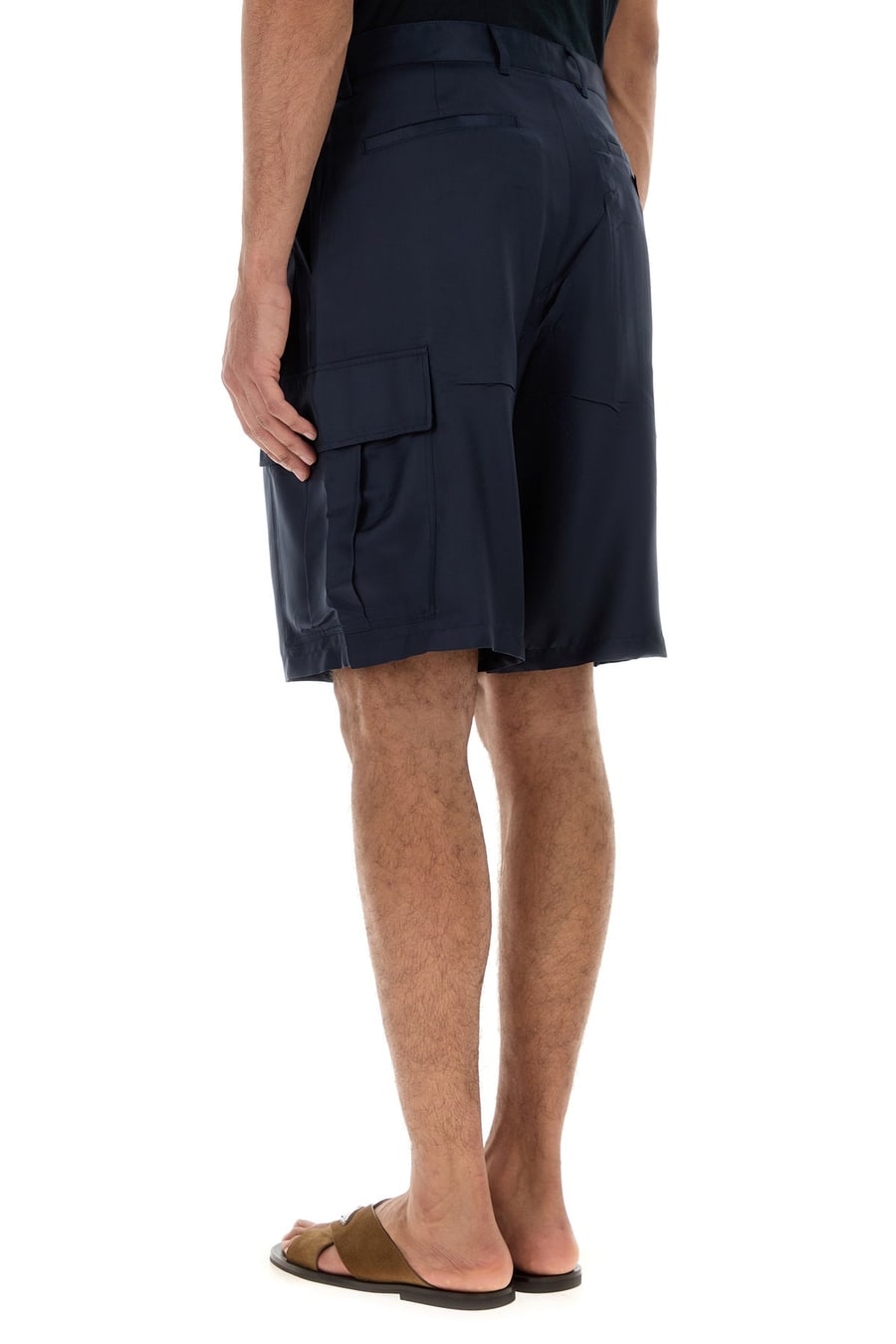 Prada Bermuda in seta blu scuro, view 4