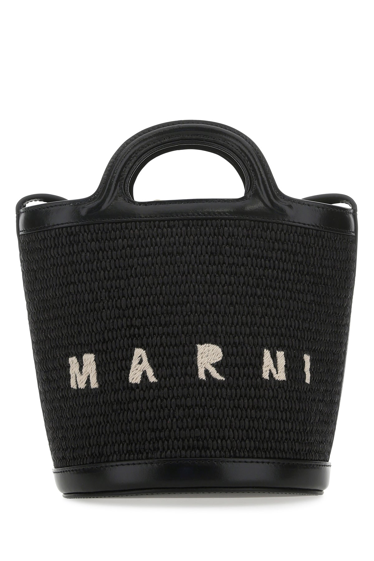 Marni Borsa a secchiello Tropicalia nera in pelle e rafia