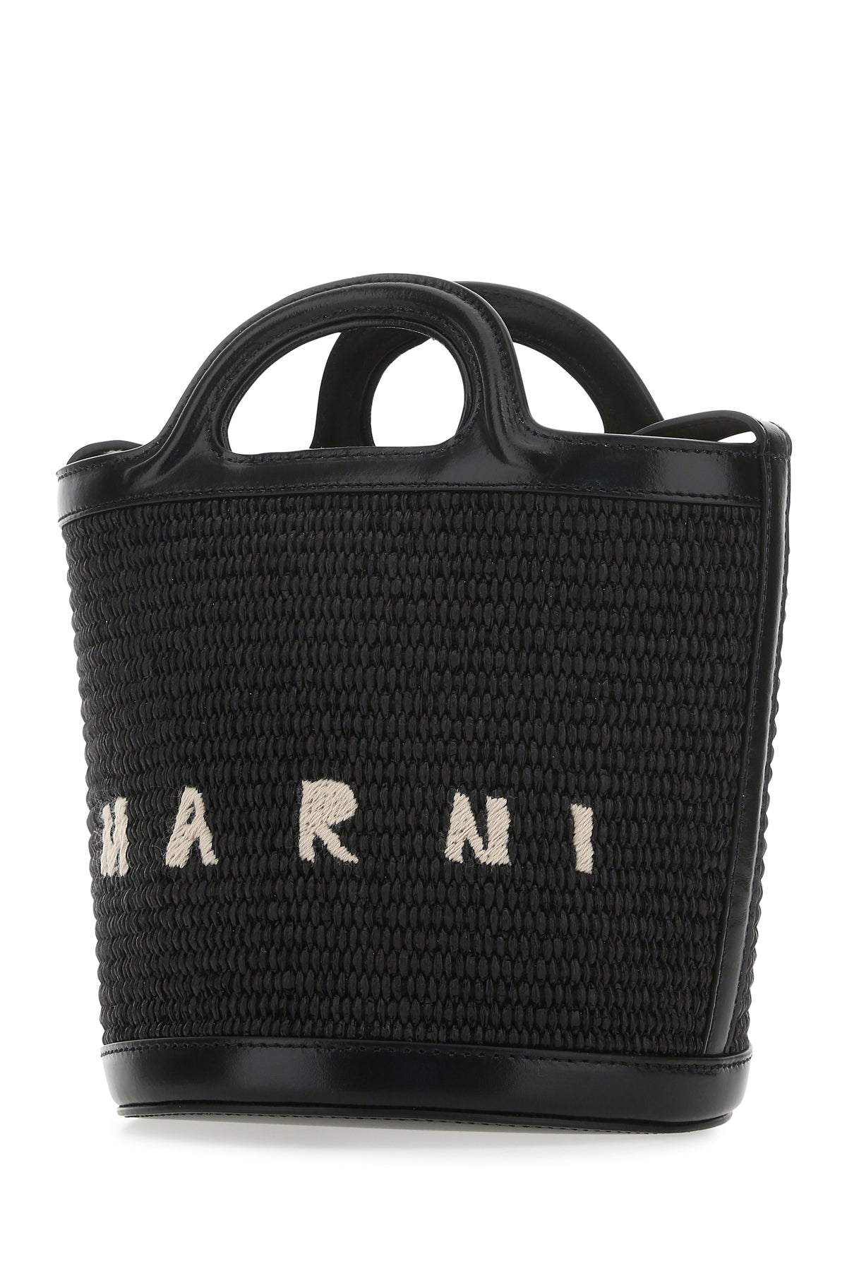 Marni Borsa a secchiello Tropicalia nera in pelle e rafia, view 2