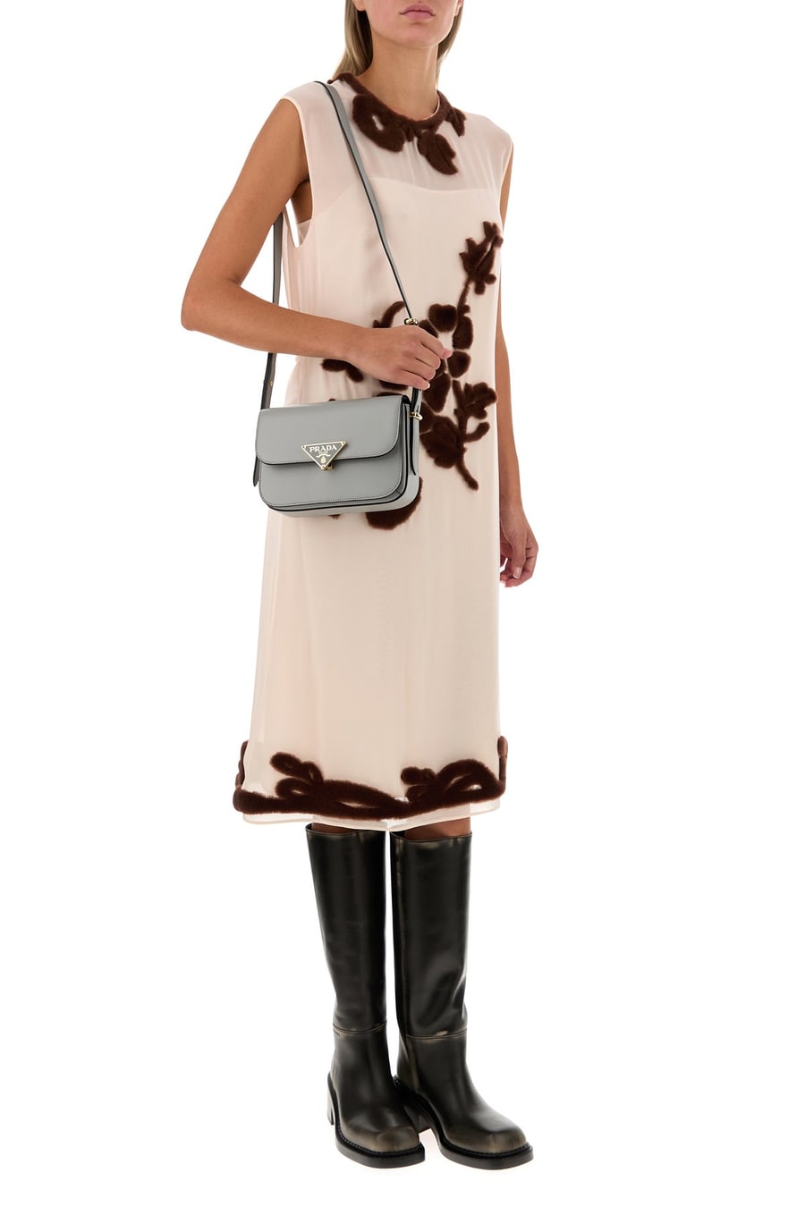 Prada Abito in georgette rosa chiaro, view 6