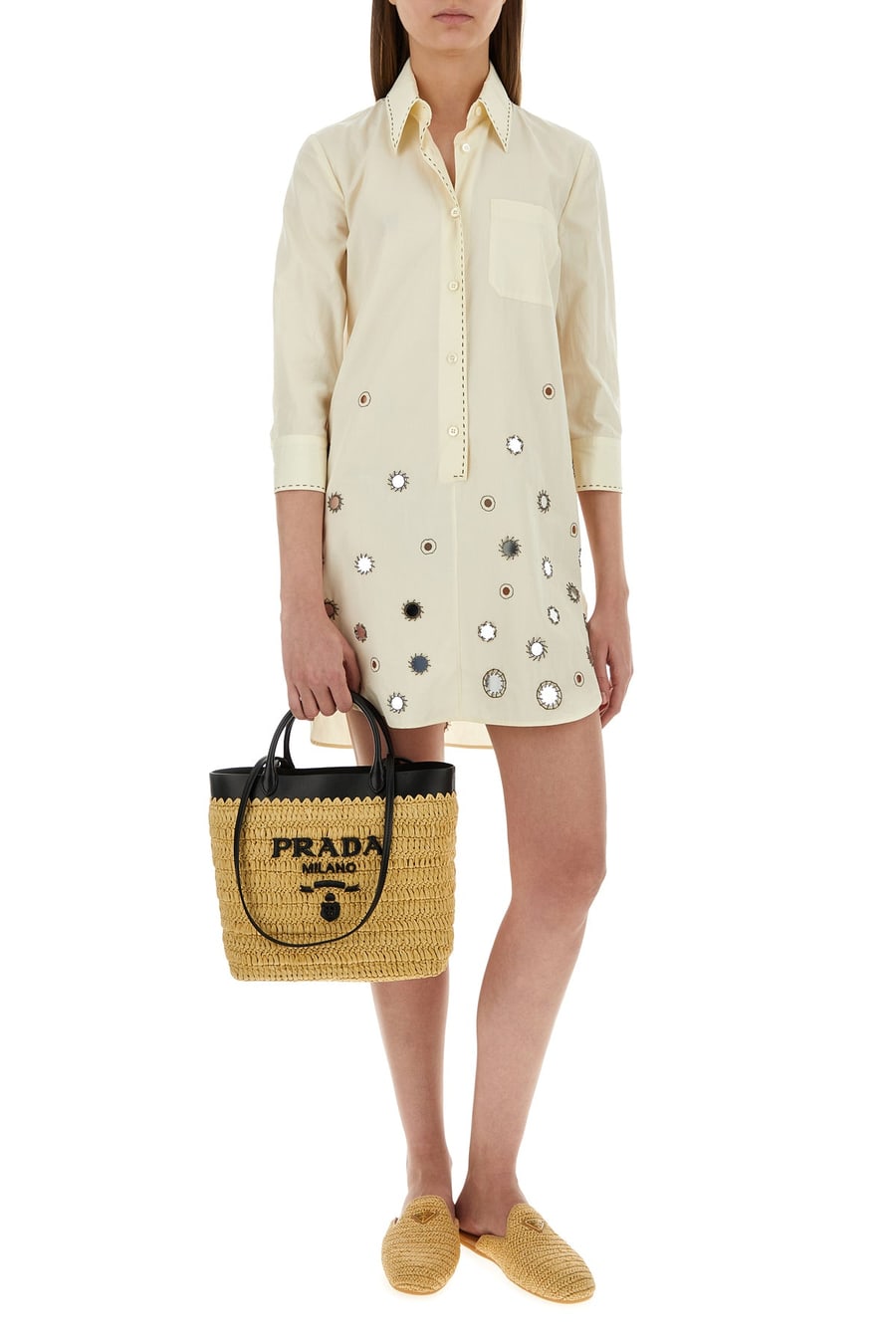 Prada Abito chemisier in cotone sabbia, view 6