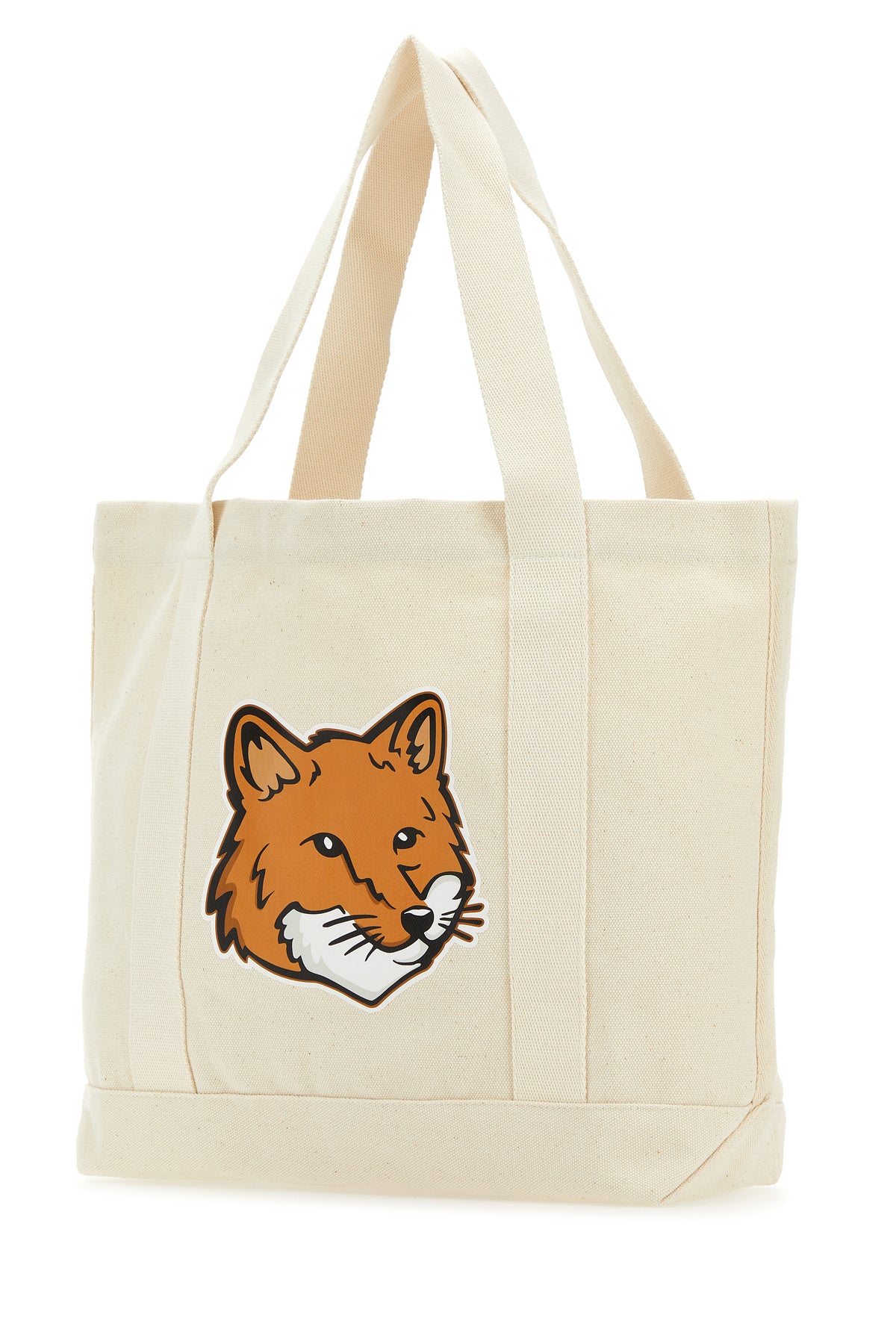 MAISON KITSUNE Borsa shopping Fox Head in tela avorio, view 2