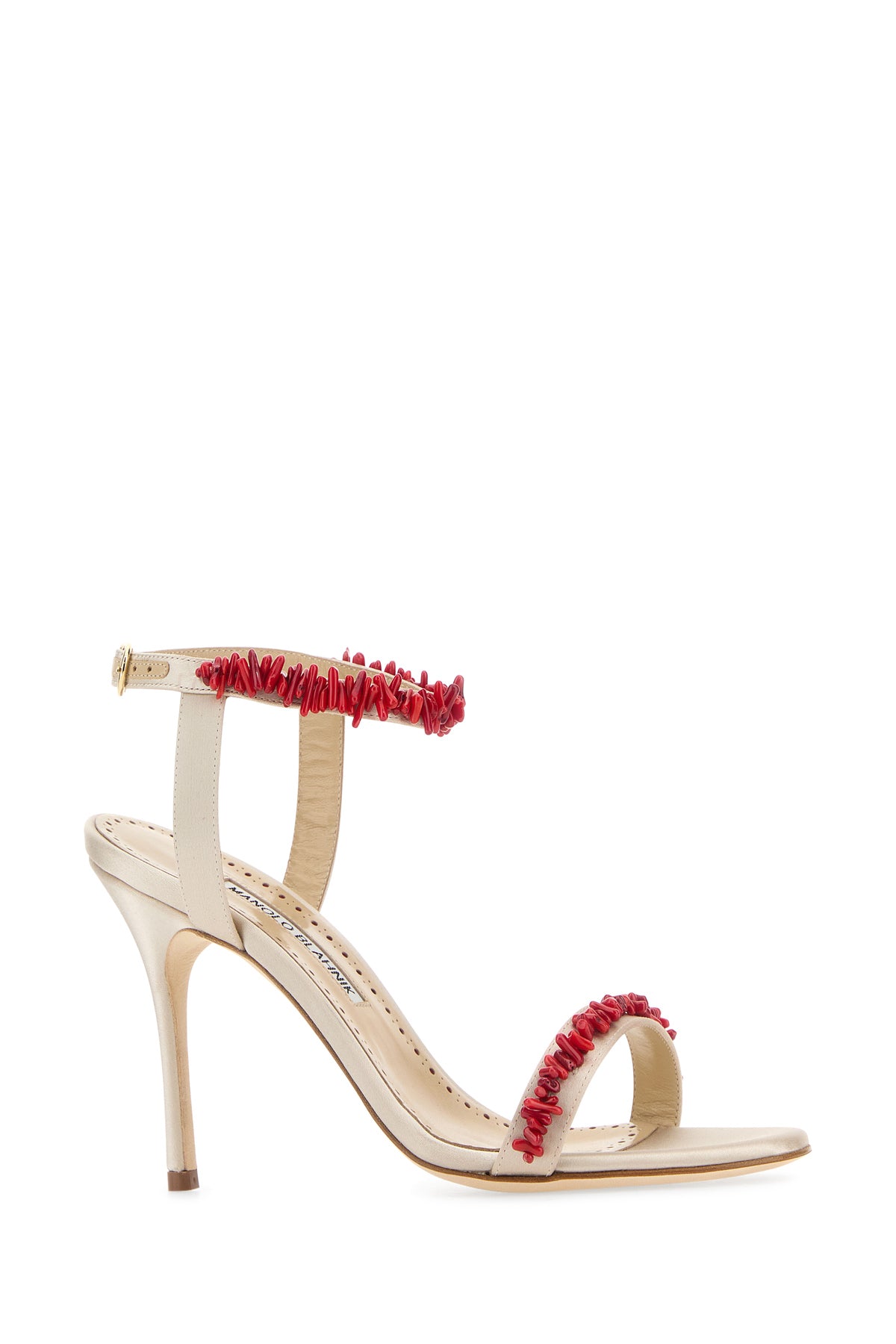 MANOLO BLAHNIK Sandali Cienzan in raso sabbia, view 2