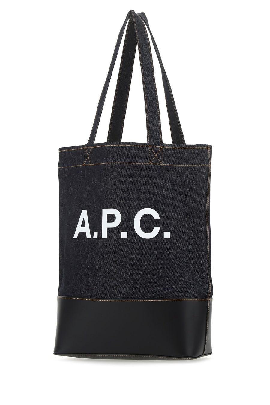 A.P.C. Borsa shopping blu in denim e pelle, view 2