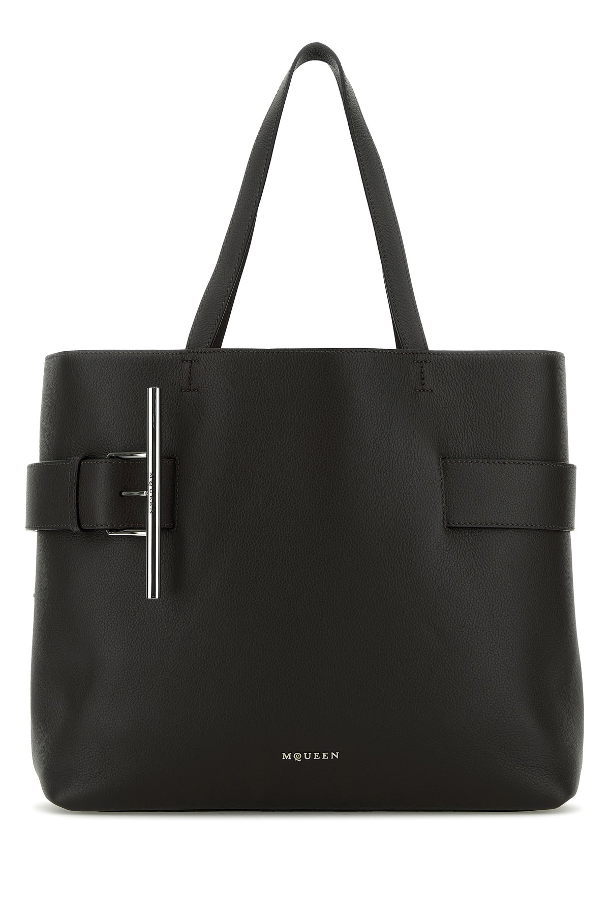 Alexander McQueen Borsa shopping T-Bar in pelle nera