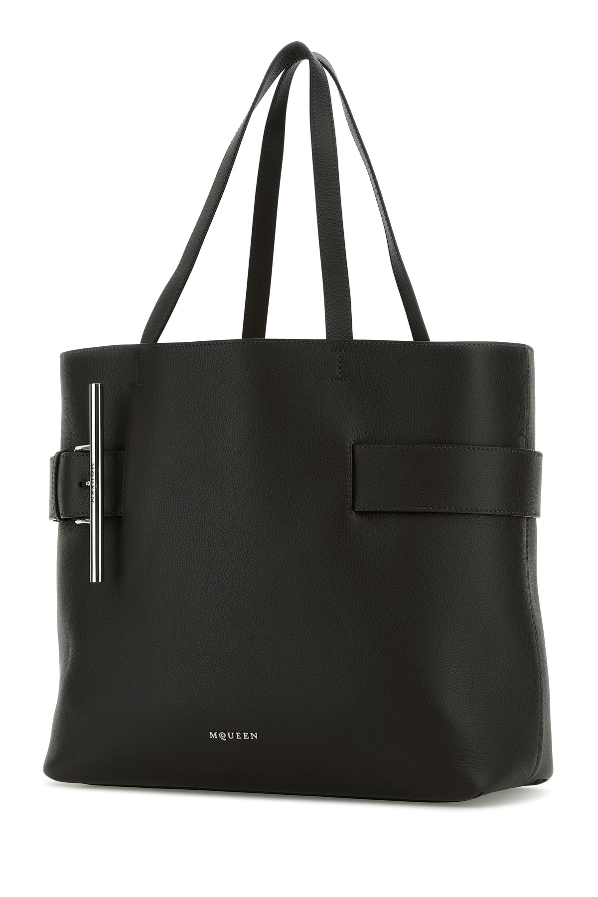 Alexander McQueen Borsa shopping T-Bar in pelle nera, view 2