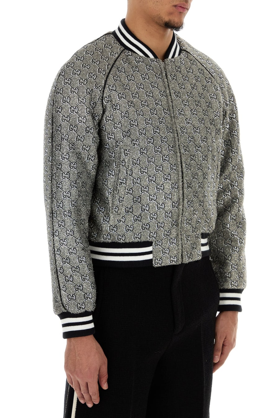 Gucci Bomber in tweed decorato, view 3