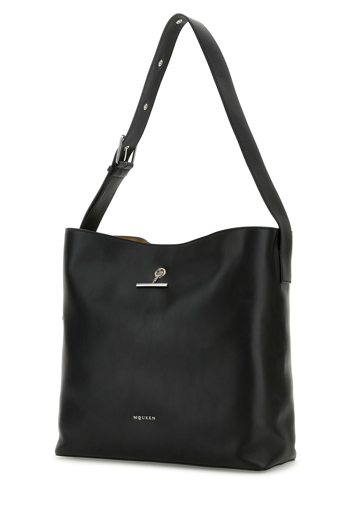 Alexander McQueen Borsa shopping Pendant in pelle nera, view 2