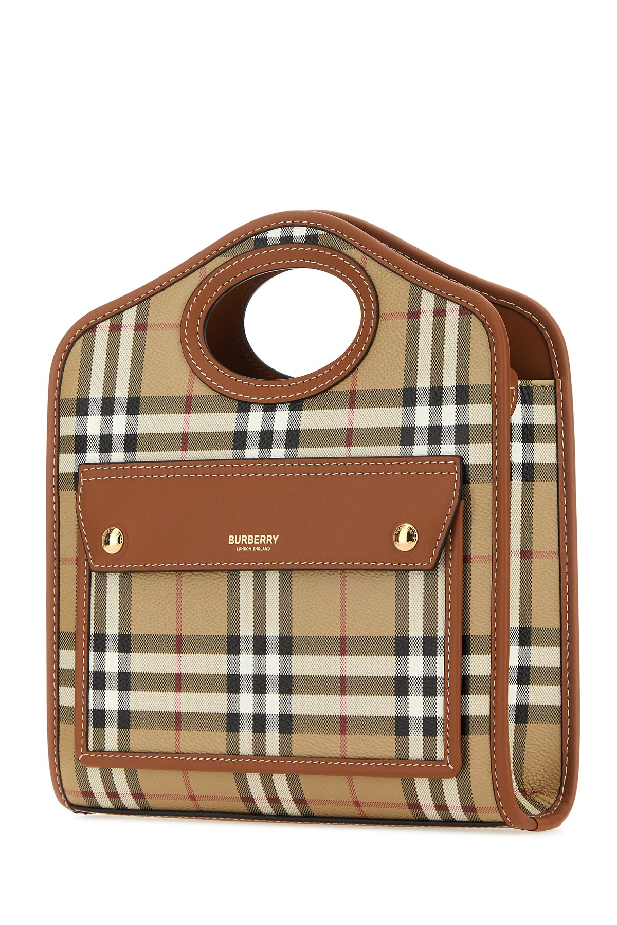 Burberry Borsa a mano Pocket mini stampata in tela e pelle, view 2