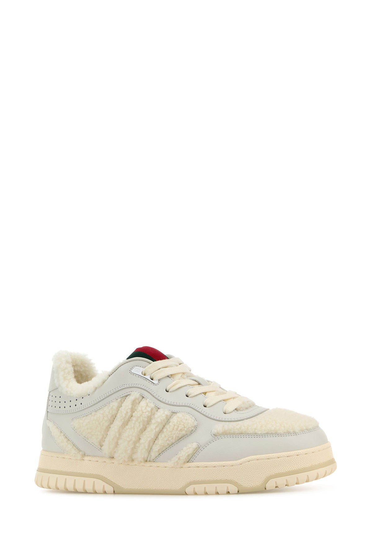 Gucci Sneakers Re-Web bianche in pelle e teddy, view 2