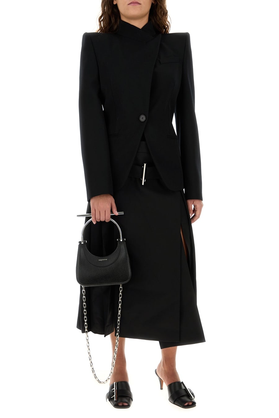 Alexander McQueen Borsa a mano Cross-Bar mini in pelle nera, view 5